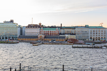 Helsinki cityscape with Helsinki Cathedral, Market Square , Finland	