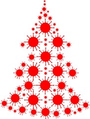 Silhouette of a New Year tree consisting of red coronaviruses.