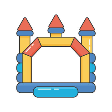 recommend clip art: Bouncy inflatable castle. Tower and equipment for child playground. Vector color line illustration