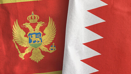 Bahrain and Montenegro two flags textile cloth 3D rendering