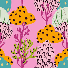 Bright underwater seamless pattern with beautiful corals.