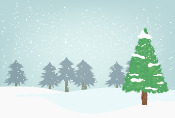 Obraz premium 自然の中のもみの木と山と積雪のイラスト
