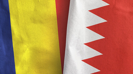 Bahrain and Chad two flags textile cloth 3D rendering
