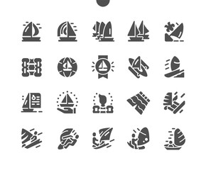 Sailing yacht. Yachting and windsurfing. Sailing regatta. Reward for sailing. Yachtsman controls the sailing boat. Vector Solid Icons. Simple Pictogram