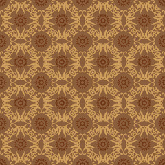 Seamless flower motifs on typical Indonesian batik with smooth brown color design.