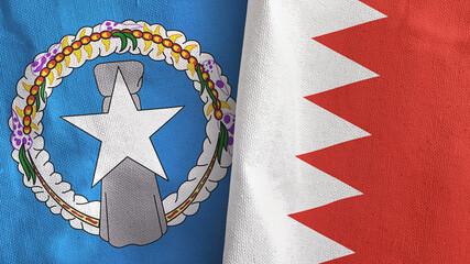 Bahrain and Northern Mariana Islands two flags textile cloth 3D rendering