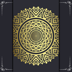 Luxury gold mandala ornate background for wedding invitation, book cover with mandala element style premium vector