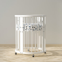 Round newborn bed crib 3d rendering