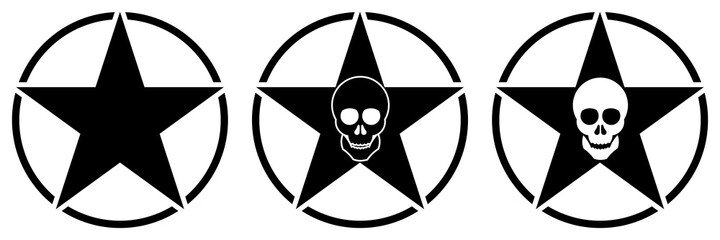 black stars with skull isolated on white background