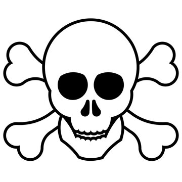 Human skull and bones hazard symbol. Pirate flag sign.