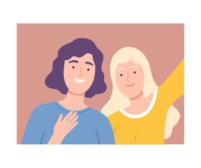Old Mother with Adult Daughter Making Selfie, Elderly Woman Hugging Young Woman and Photographing Cartoon Vector Illustration