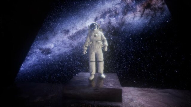 astronaut on space base in deep space. elements of this image furnished by NASA