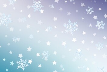 Fototapeta na wymiar Light Pink, Blue vector pattern with christmas snowflakes, stars.