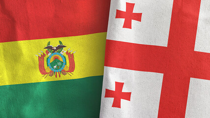 Georgia and Bolivia two flags textile cloth 3D rendering