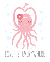 Hand drawing octopus print design. Vector illustration design for fashion fabrics, textile graphics, prints.