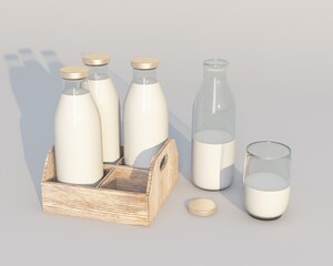 Obraz na płótnie Canvas Retro milk in glass bottle 3d rendering