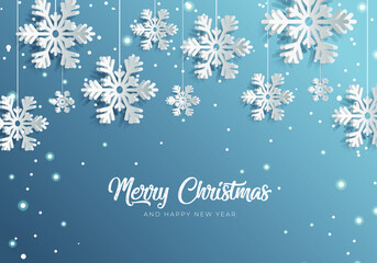 Fototapeta na wymiar 3D High Quality Origami Merry Christmas and Happy New Year Background with Falling Snow . Isolated Vector Elements