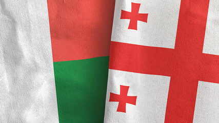 Georgia and Madagascar two flags textile cloth 3D rendering