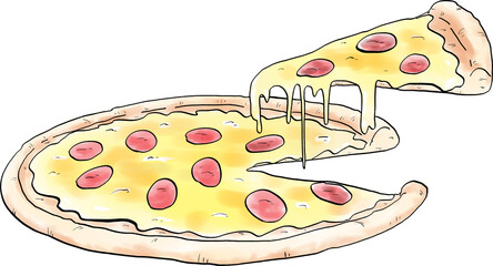 ピザの手描き風イラスト