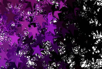 Naklejka na ściany i meble Dark Purple vector backdrop with small and big stars.