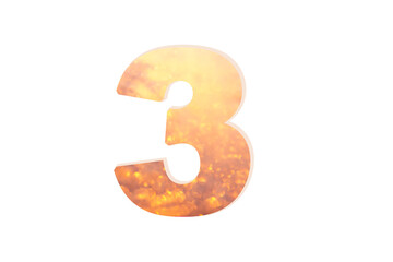 Festive Number: Numeral 2 with golden bokeh isolated on white background. For New year holiday or sale design