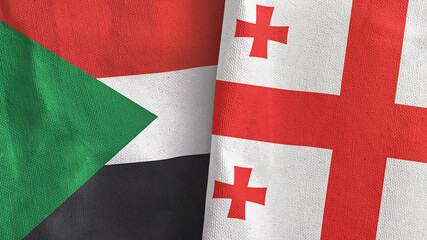 Georgia and Sudan two flags textile cloth 3D rendering