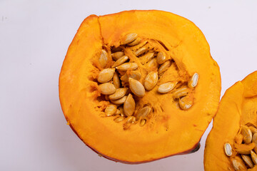 Yellow pumpkin vegetable isolated on white background