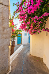 Fototapeta na wymiar Colorful street of Skala Village in Patmos Island