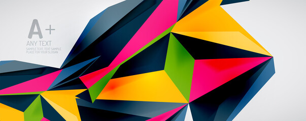 Obraz premium Vector triangle geometric backgrounds. Low poly 3d shape on light backdrop. Vector illustration for covers, banners, flyers and posters and other designs