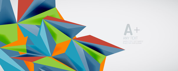 Vector triangle geometric backgrounds. Low poly 3d shape on light backdrop. Vector illustration for covers, banners, flyers and posters and other designs