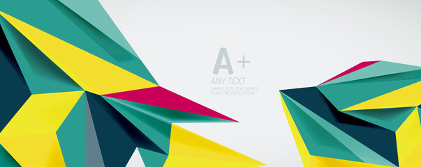 Vector triangle geometric backgrounds. Low poly 3d shape on light backdrop. Vector illustration for covers, banners, flyers and posters and other designs