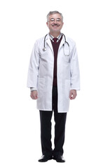 serious doctor with a stethoscope. isolated on a white