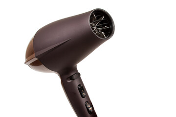 Brown hair dryer isolated on the white