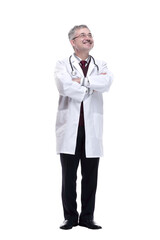 smiling doctor therapist looking at you. isolated on a white