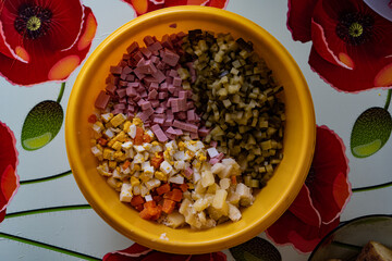 ingredients for olive salad. view from above