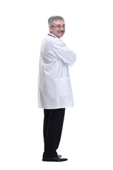 friendly doctor smiles at you . isolated on a white