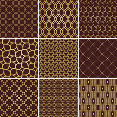 Set of vector seamless broan and golden geometric patterns for your designs and backgrounds. Geometric abstract ornament. Modern golden ornaments with repeating elements