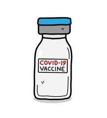 Covid-19 vaccine, a hand drawn vector illustration of a bottle of coronavirus vaccine isolated on white background.