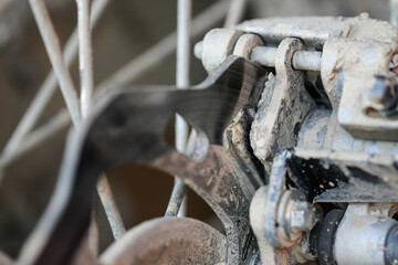 Detail of the disc brakes of a motocross motorcycle