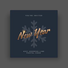 Happy New Year 2021 and Merry Christmas stories template for social media. Vector illustration with gold lettering for flyer, banner or invitation card.