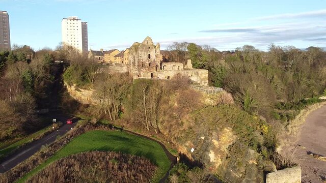 Medieval Ravenscraig Castle aerial view, Kirkcaldy, Scotland