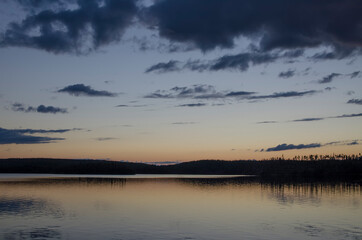 Sunset view from Zayachiy Island on the Upper Pulongskoye Lake