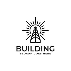 Fototapeta premium simple and clean building logo with line art style