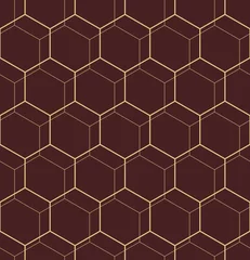 Crédence de cuisine en verre imprimé Hexagone Fond hexagonal de vecteur abstrait géométrique. Ornement géométrique moderne marron et doré. Modèle moderne sans couture