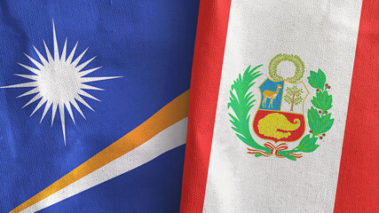 Peru and Marshall Islands two flags textile cloth 3D rendering