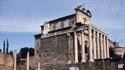 Fototapeta na wymiar View of the Roman Forum ruin in Rome, Italy