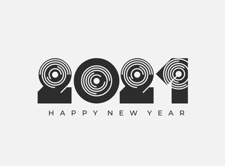 2021 Happy New Year logo text rounded black color. 2021 number design template.