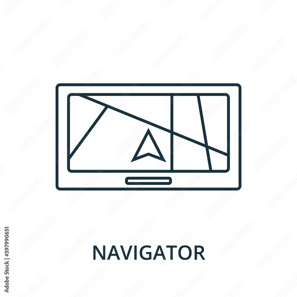 Aufkleber navigator icon. line style element from navigation collection. thin navigator icon for templates, in