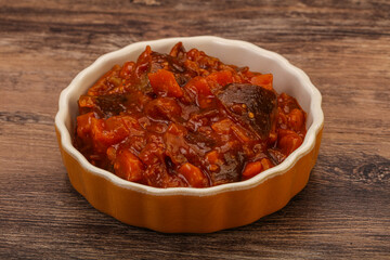 Eggplant saute with tomato and herbs