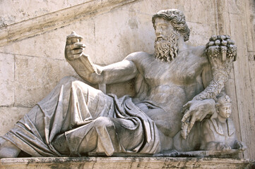 View of Nile River God statue at Palazzo Senatorio in Rome, Italy